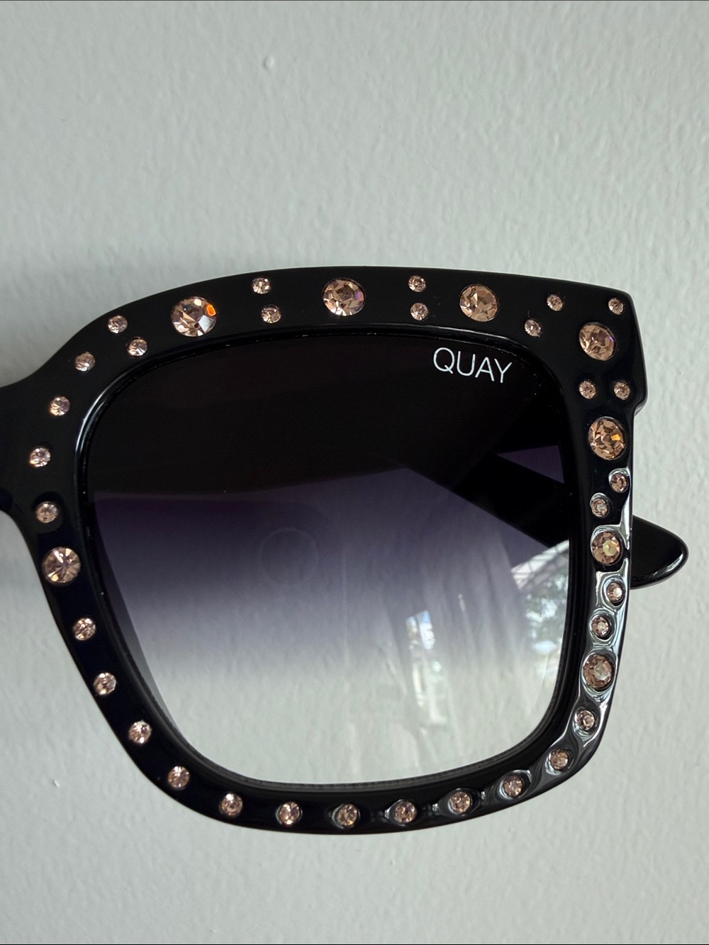 Quay Australia Black Crystal-Stud Square Sunglasses with Iridescent Pouch - Picture 11 of 13